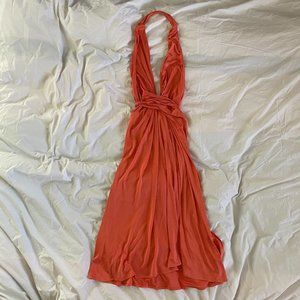 Issa London Coral Silk Jersey Halter Knee Length Wrap Dress Size US 2 / UK 6